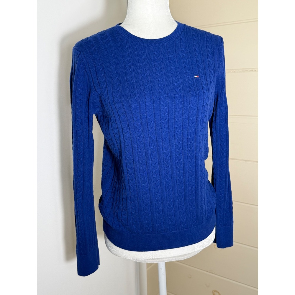 Tommy Hilfiger Sweater Cable Knit Crewneck Royal Blue Medium Casual Nautical